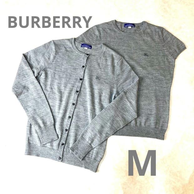버버리 블루라벨 모100 그레이 가디건 니트 앙상블 세트 38사이즈