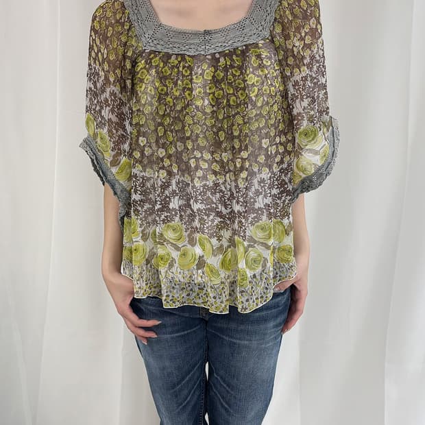 moss garden vintage floral sheer blouse