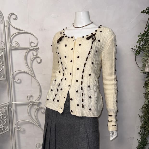 MOSCHINO ivory ribbon twist wool 가디건