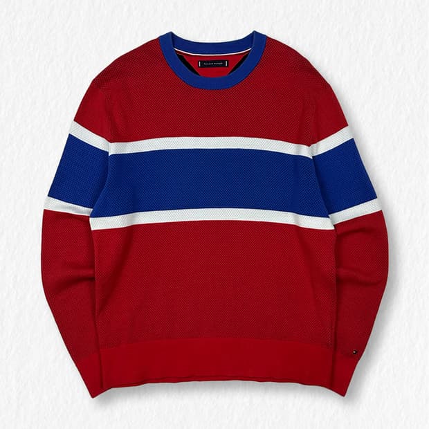 타미힐피거 배색 니트