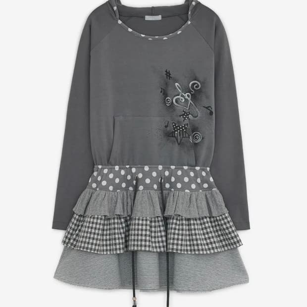 캉캉 레이어드 후드 드레스 (그레이)