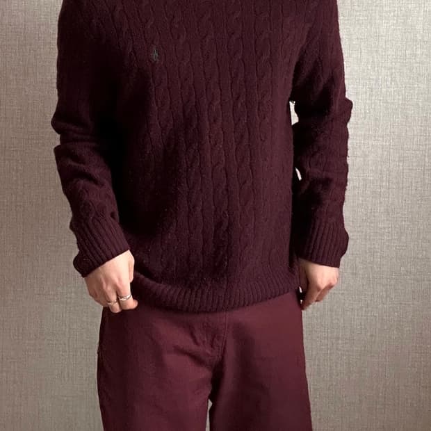 폴로 랄프로렌 꽈배기 버건디 울 니트
