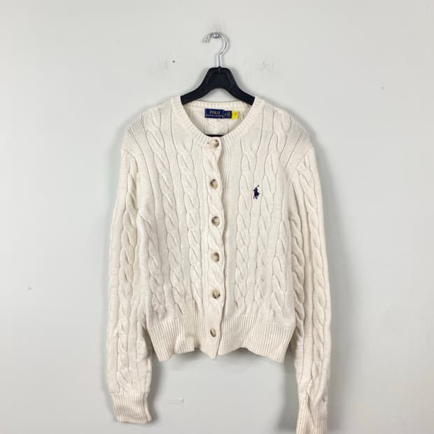 폴로 니트 가디건 꽈배기 화이트 L <524>