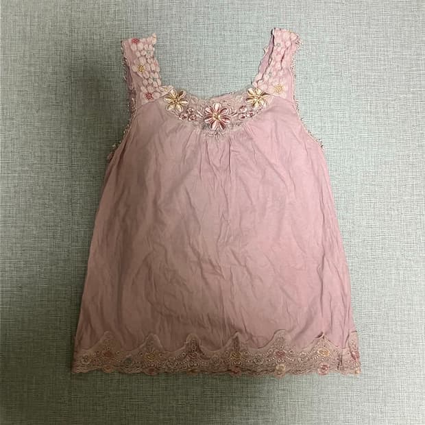 일본빈티지 하구미모리걸 달천깔페어리 대대장 플라워 슬리브리스나시탑