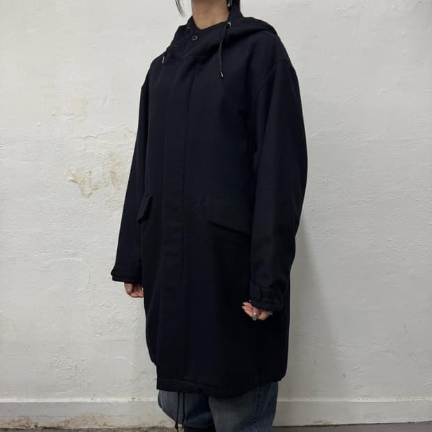 빔즈(BEAMS HEART) 다크네이비컬러 폴리에스터 혼방 후드 코트
