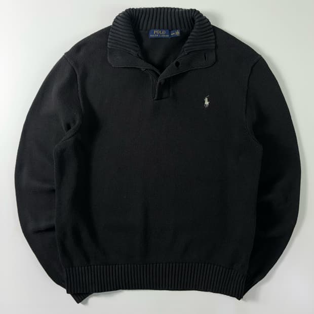 Polo  폴로 랄프로렌 90,s 자수 블랙 버튼업 니트 