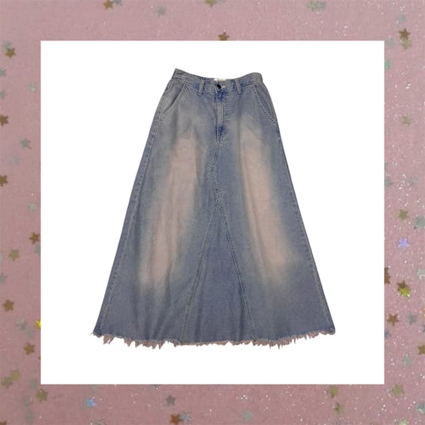 oot 핑크 워싱 맥시 데님스커트