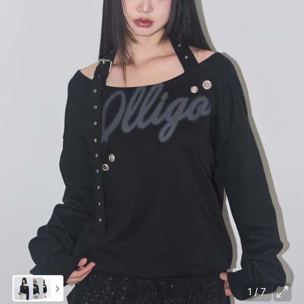 일리고 129 버클 오프숄더 맨투맨 블랙