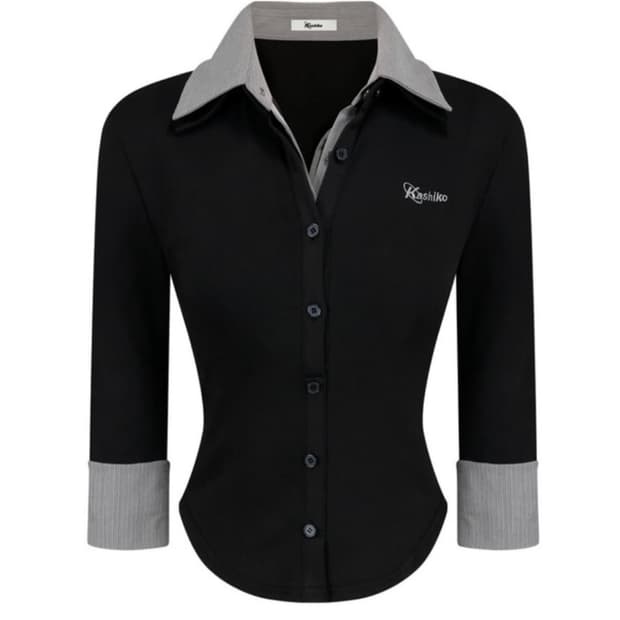 카시코 더블 카라 슬림 셔츠 블랙 S