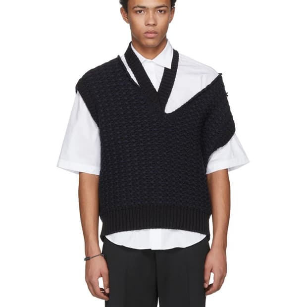 라프시몬스 RAF SIMONS Black Cropped Knit Vest