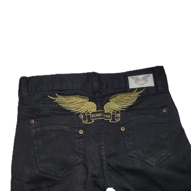 이모&펑크 날개 자수 스키니 블랙진