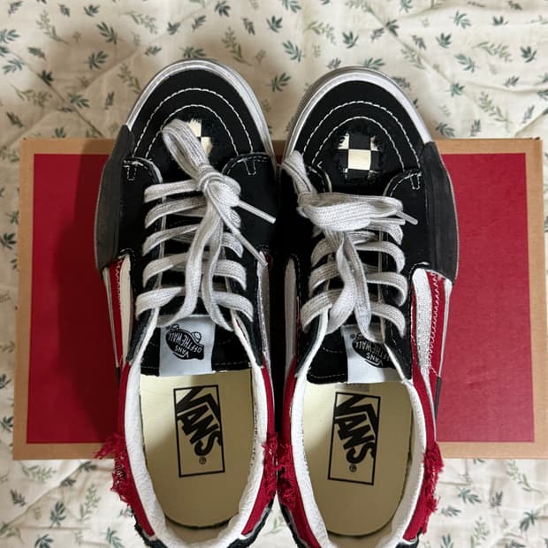 [255] 반스 스케이트 로우 리컨스트럭트 스트레스드 체크 블랙 레드