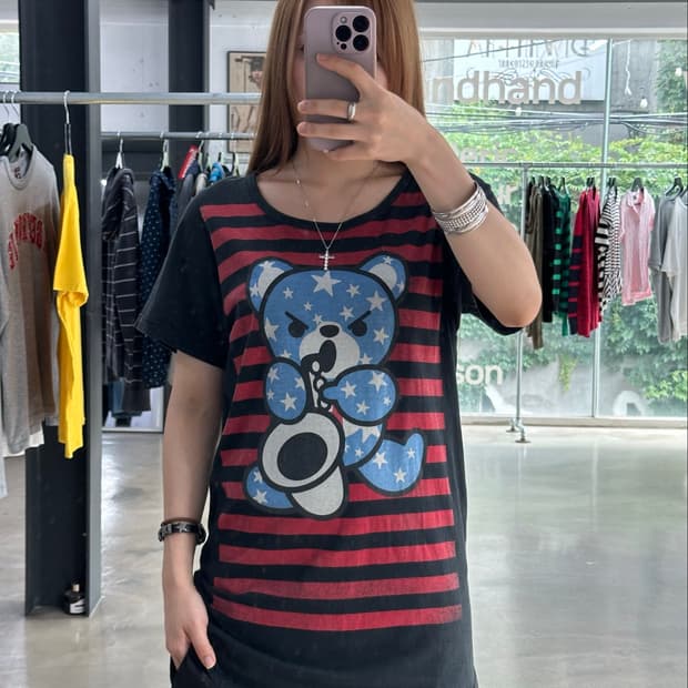 히스테릭글래머 스타 퍽베어 데미지 반팔티