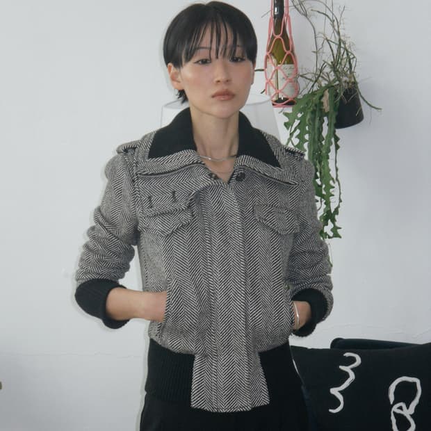 아르마니 익스체인지 하이넥 헤링본 자켓