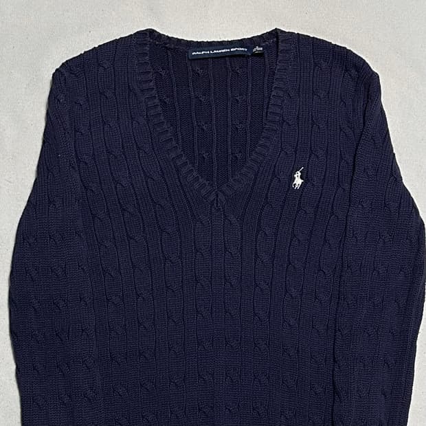 S 폴로랄프러렌 브이넥 케이블 코튼 네이비 니트