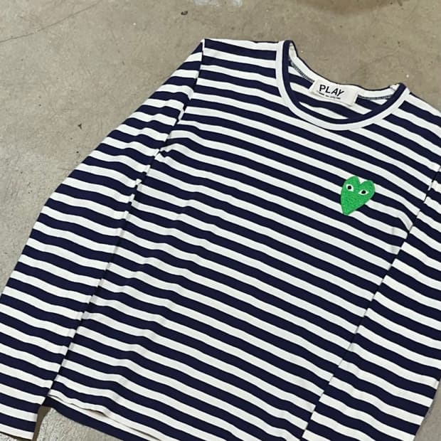 꼼데가르송 그린 와펜 여성용 스트라이프 롱슬리브 