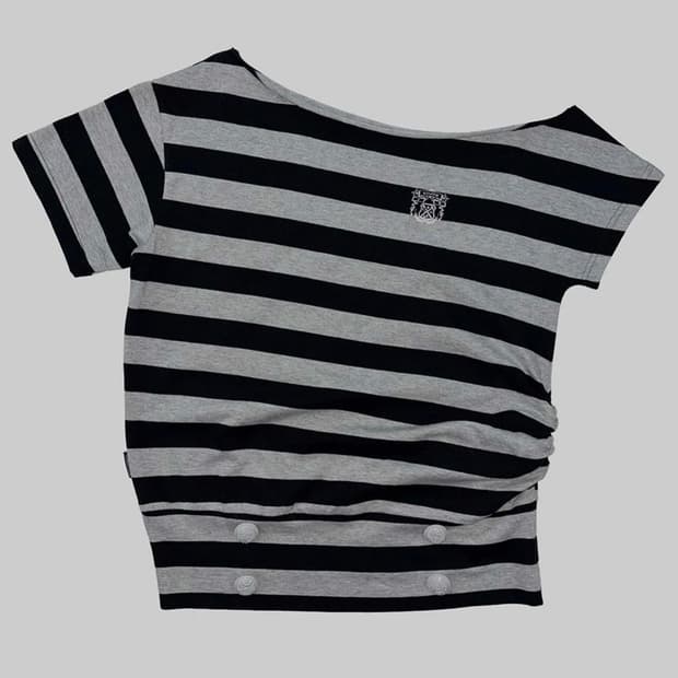 Button Stripe Tee Melange Gray(L)