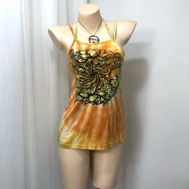 orange tie dye sketch halter sleeveless 