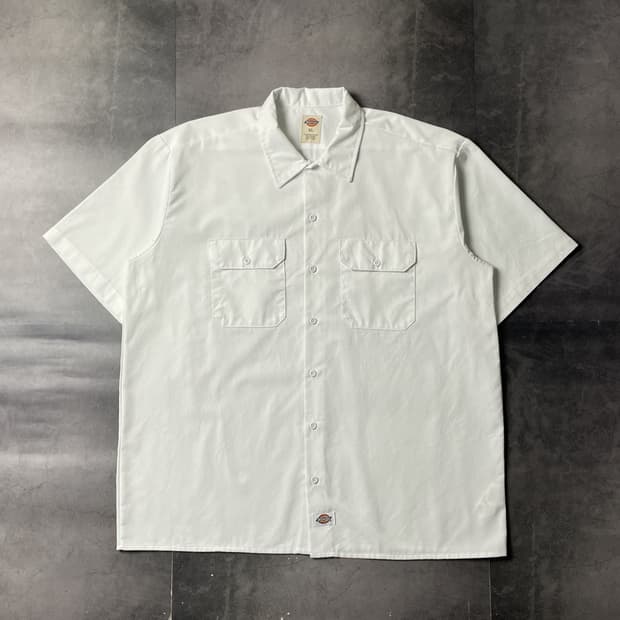 DICKIES 디키즈 빈티지 화이트 플랩포켓 반팔 워크셔츠 A00958