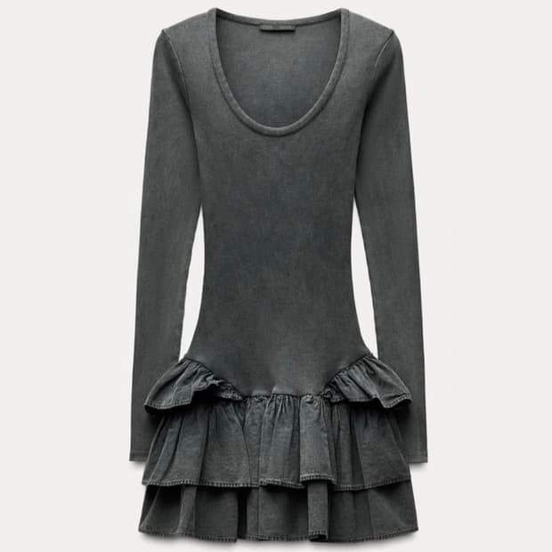 자라 워싱 프릴 원피스 차콜그레이