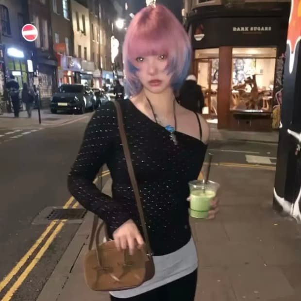 y2k 오프숄더 빈티지 도트 크롭 탑