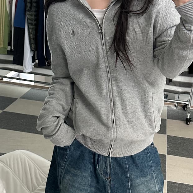 폴로 랄프로렌 그레이 와플 니트집업 