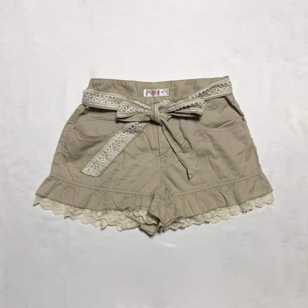 레이스 리본 벨트 반바지 베이지