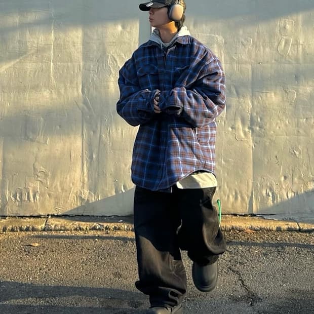 프로젝트 G/R 리버시블 패디드 체크 셔츠 네이비