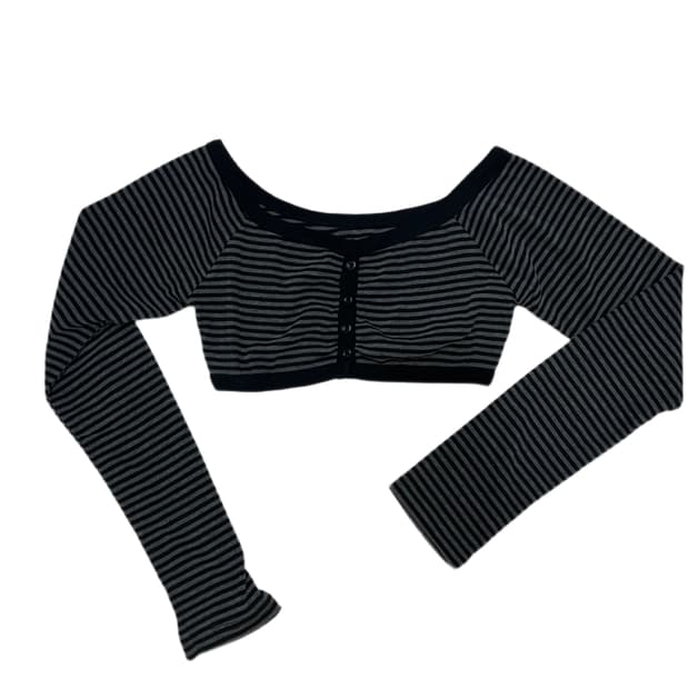 차콜 버튼 크롭 가디건 탑