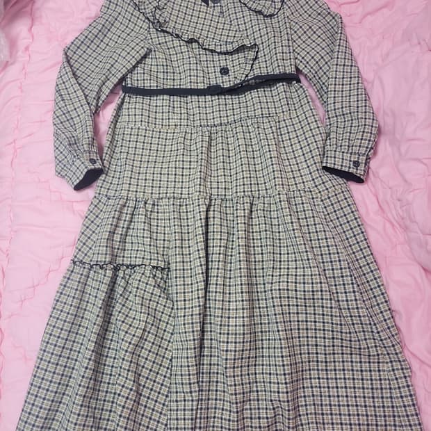 급처상태좋음!레니본 세일러카라 벨트 체크 롱원피스 럭키슈에뜨st