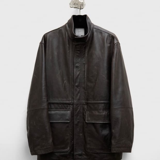High neck leather half coat