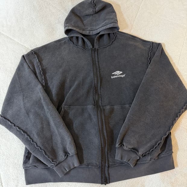 [XL] 발렌시아가 인사이드 아웃 후드 집업 페이디드 블랙