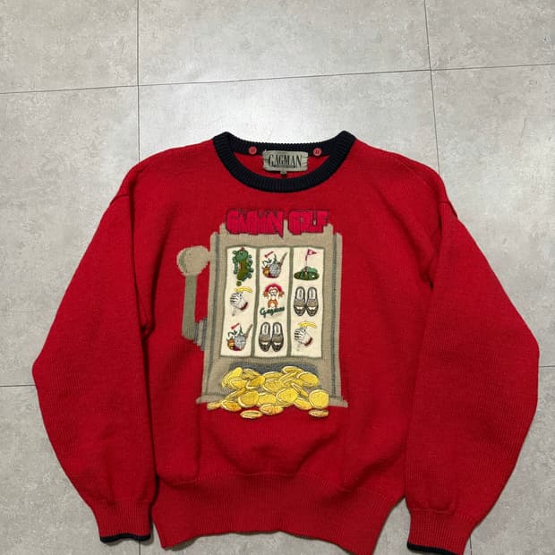 90s  제펜 빈티지 핸드매이드 자수  헤비 울 니트  55size  