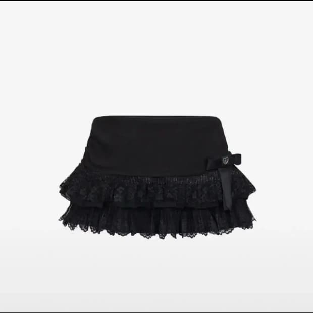 포어링 쉬폰 레이스 미니 스커트