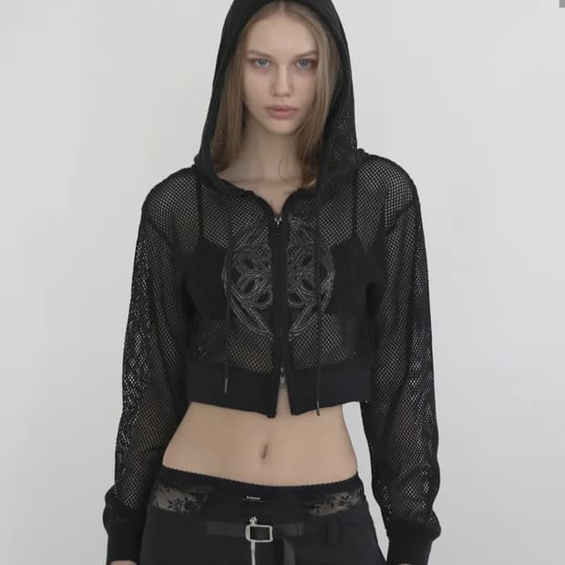 배드블러드 크로쉐 니트 후드집업