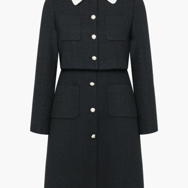 [케네스레이디] 배색 카라 트위드 미니 원피스 (블랙 / 55)