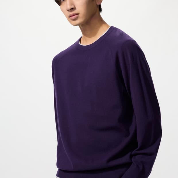 유니클로 워셔블코튼블렌드크루넥스웨터 퍼플 보라색 m 