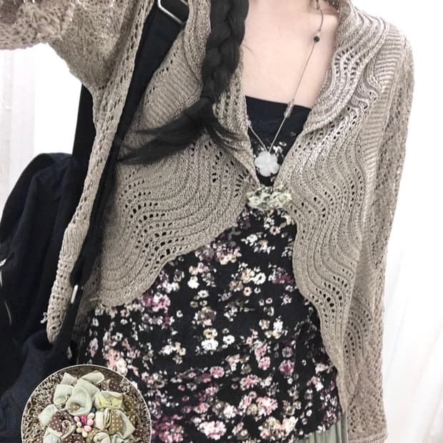 Crochet Cardigan with Corsage Brooch