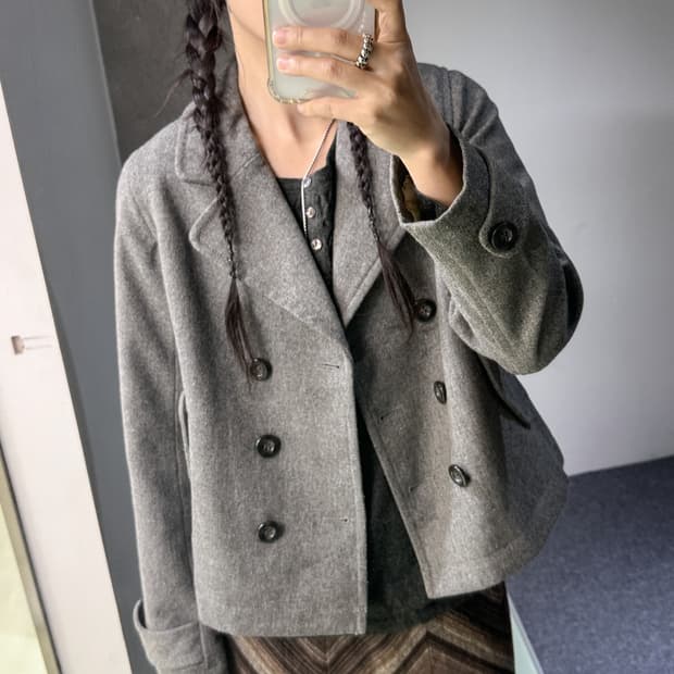 gray wool double short jacket