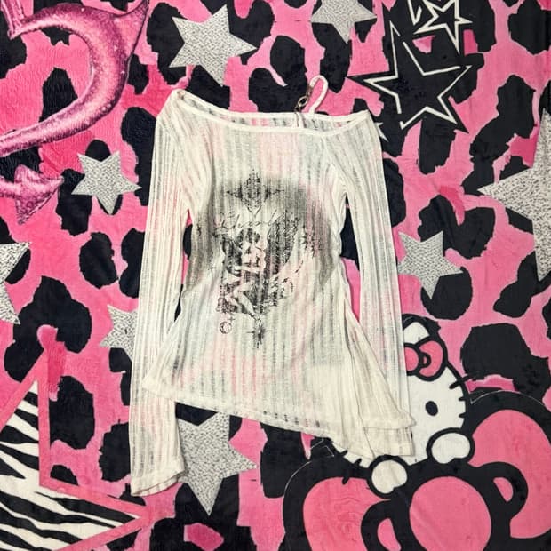 Y2K angel See-through one off-shoulder 