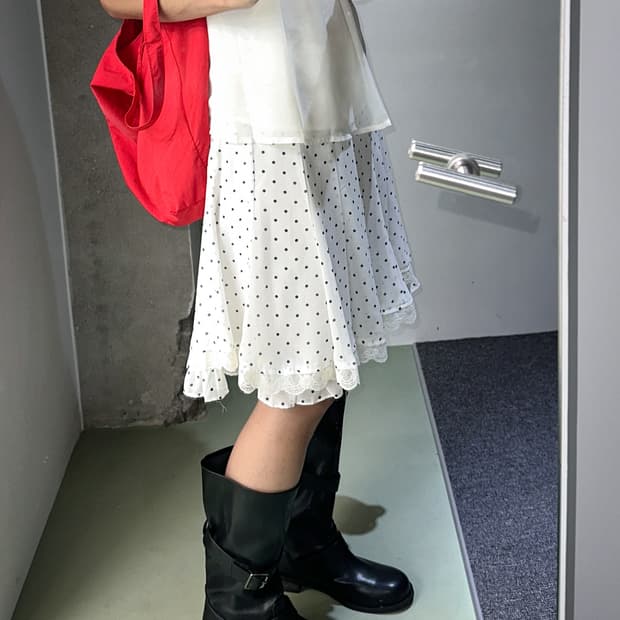 white dot lace midi skirt
