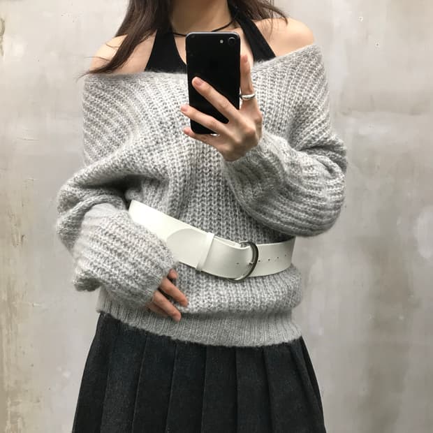 Mohair off shoulder knit