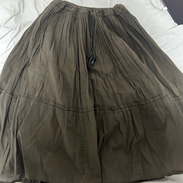 카라하나 빈티지 모리걸 히피 대장 카키 미디 스커트