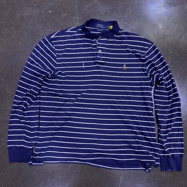 폴로 랄프로렌 스트라이프 긴팔 카라티 커스텀 슬림핏 네이비 L