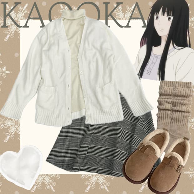 ❄️사와코 겨울 데이트 코디세트❄️ 가디건 체크 미디스커트 아이보리