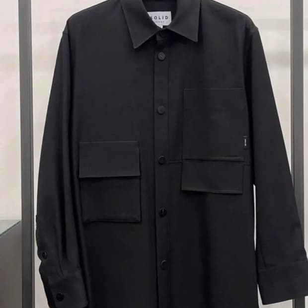 솔리드옴므 울 오버핏 트윌 셔츠 자켓 블랙