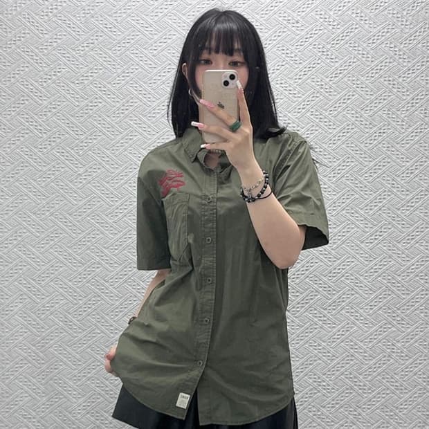 할리 데이비슨 밀리터리 사파리 헌팅 말차카키 워크 셔츠 M C12343