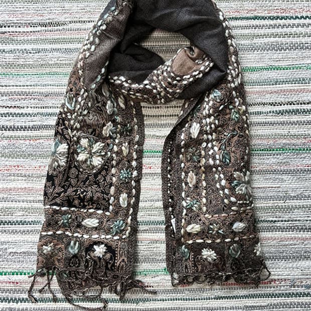Brown Embroidered Boho Scarf