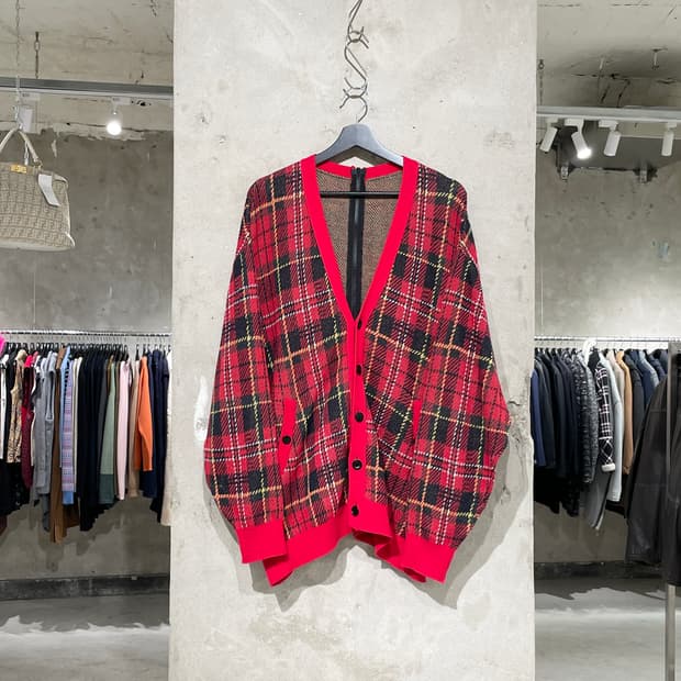 언더커버 레드 플레이드 체크 버튼 가디건