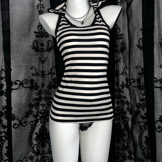 #glitz striped hooded halter tank top